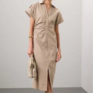Saunders x RTR Beige Ruched Shirt Dress